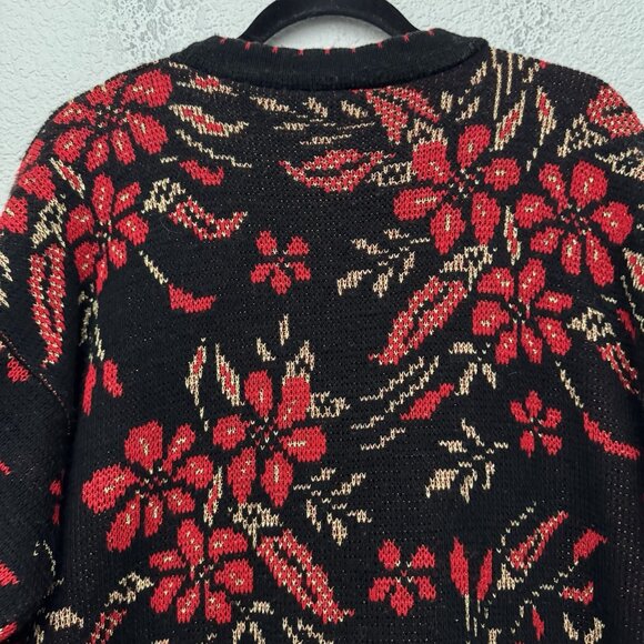 Dana Scott Sweater Large Red Gold Poinsettia Metallic Christmas Party Holiday - Picture 8 of 13